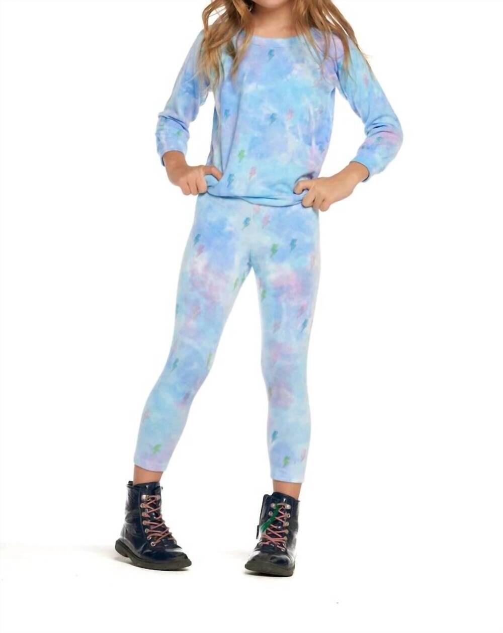 NEW CHASER tie dye bolts hacci leggings in blue